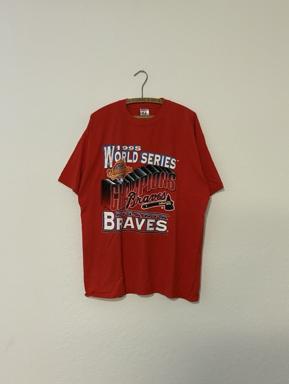 Vintage Logo 7 Atlanta Braves 1995 World Series Champions MLB Shirt Size Men XL